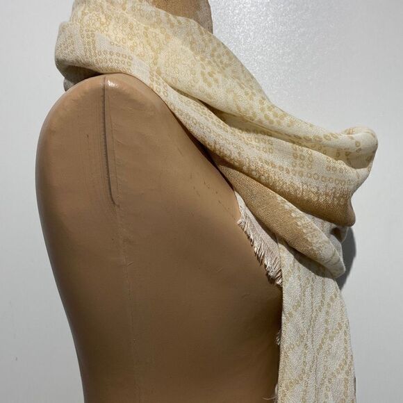 Hinge Unisex Geometric Pattern Fringe Hem Cream / Tan Scarf 33X72 - Picture 5 of 8